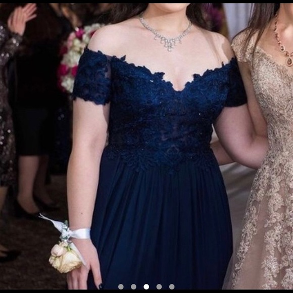 Blue off the shoulder lace dress from Sherri Hill - Picture 3 of 5